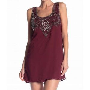 Angie Maroon Beaded Shift Dress
